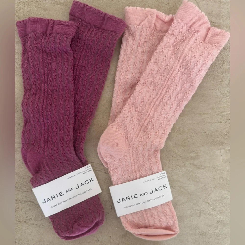 Janie and Jack Pointelle Tight, Velvet Bow Socks & Knee High Pointelle socks-2